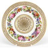 19th century Sèvres porcelain cabinet plate, finely hand painted with flowers, within gilt foliate