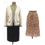 Chanel cashmere cardigan and two skirts comprising Chanel and Christian Dior, The Dior skirt size