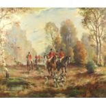 Horst Altermann - Hunting scene, mid 20th century, oil on canvas, mounted and framed, 76cm x 61cm :