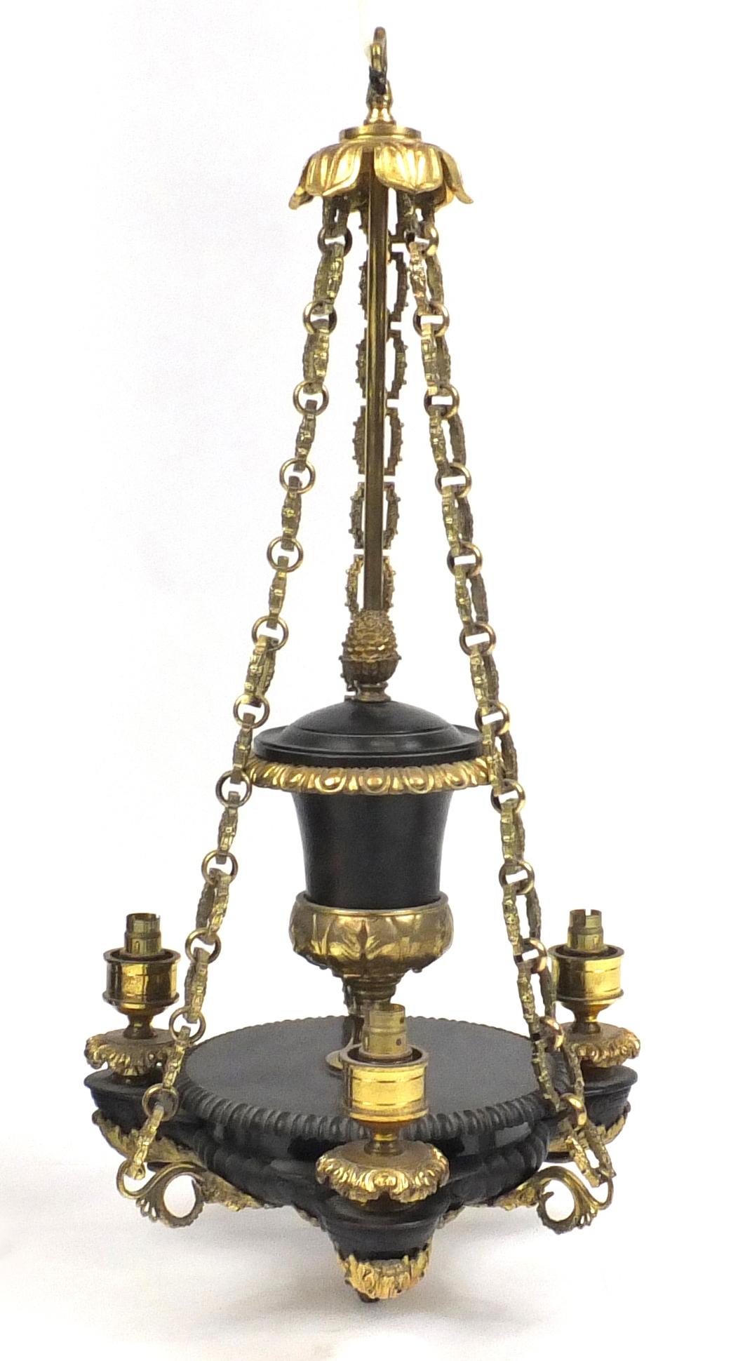 Good quality empire style bronze and brass three branch chandelier, 84cm high : For Further - Image 2 of 6