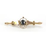 Victorian 9ct gold sapphire bar brooch, 4.5cm in length, approximate weight 1.5g : For Further