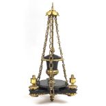 Good quality empire style bronze and brass three branch chandelier, 84cm high : For Further