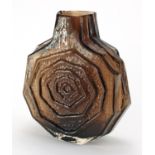 Whitefriars cinnamon banjo vase, designed by Geoffrey Baxter, paper label to the base, 32cm high :