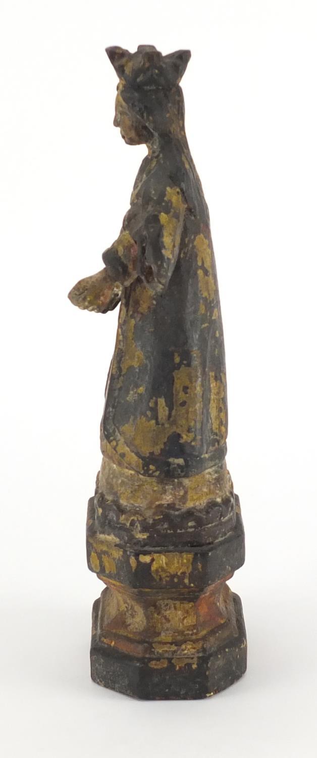 Antique hand painted wood carving of Madonna, 27cm high :For Further Condition Reports Please - Image 3 of 7