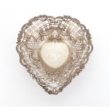 Victorian silver dish of love heart form with pierced and floral decoration, by William Comyns,
