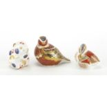 Three Royal Crown Derby paperweights with stoppers, including Teal Duckling made for The Royal Crown