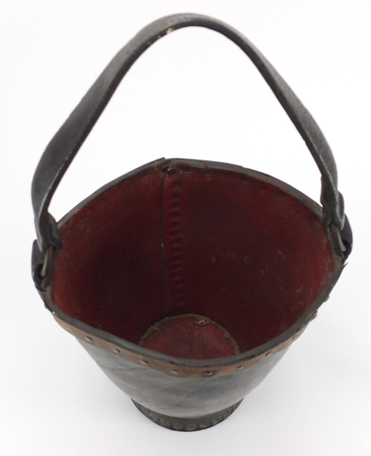 Antique metal studded leather fire bucket, 31cm high excluding the handle :For Further Condition - Image 3 of 4