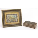 Rectangular Vizagapatam design box and frame housing a rectangular panel finely hand painted with