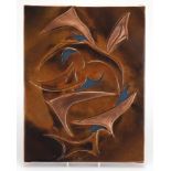 Sam Fanaroff rectangular copper wall plaque having a stylised floral design, impressed SF 2015 to