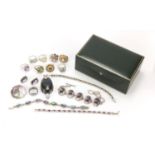 Mostly silver jewellery set with semi precious stones including rings, bracelets, earrings and