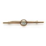 9ct gold blue stone bar brooch, 5.5cm in length, approximate weight 2.7g : For Further Condition