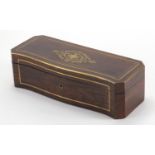 19th century French serpentine fronted rosewood glove box, with brass inlay and hinged front, 8cm