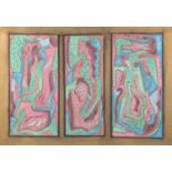 Abstract composition, watercolour and gouache triptych, bearing monograms E H, unframed, the largest
