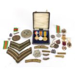 British Military World War I trio, related Militaria and Masonic jewels, the trio awarded to