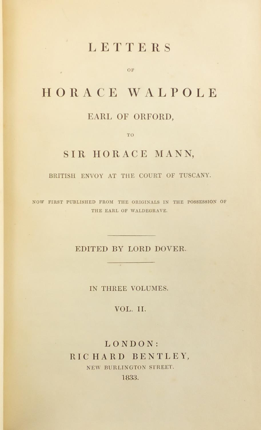 Letters of Horace Walpole, set of three early 19th century leather bound hardback books, volumes - Image 4 of 6