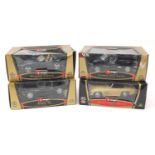 Four Burago gold collection die cast vehicles with boxes, scale 1:18, BMW M, Dodge Viper, Ford SVT