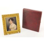 Rectangular Georgian hand painted portrait miniature of Sarah Herries, housed in a rectangular