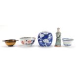 Chinese ceramics including a blue and white ginger jar, Imari palette bowl and blue and white rice
