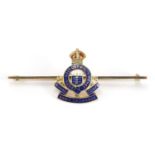 Military interest 15ct gold and enamel Royal Army Ordnance Corps brooch, 5.3cm wide, approximate