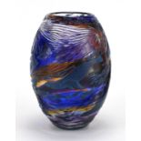 Large Helen Millard cameo glass vase of ovoid form, titled 'The Chase, Fish Swirl', etched Helen