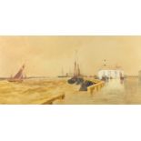 Thomas Bush Hardy - Boulogne Harbour, 19th century watercolour, mounted and framed, 78cm x 39cm :For