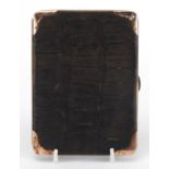 Edwardian crocodile skin and leather card case with 9ct gold mounts, London 1907, 14.5cm x 10cm :For