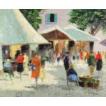 Manner of William Walcot - Busy market, oil on canvas board, framed, 59cm x 49.5cm :For Further