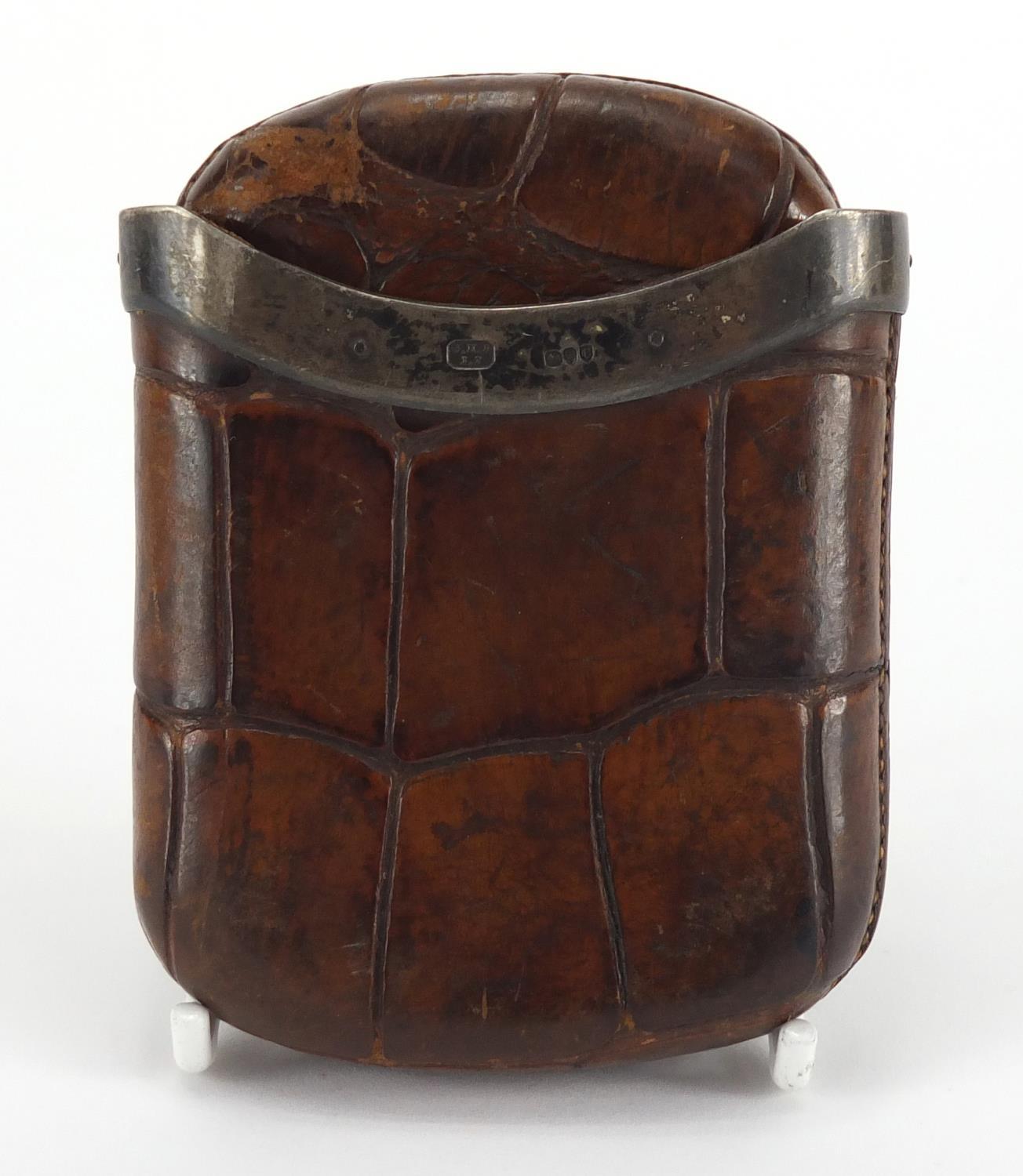 Victorian crocodile skin cigar case with silver mounts, G. H. J. J. J London 1878, 9cm x 7cm :For - Image 2 of 5