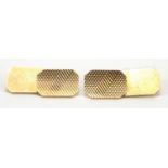 Pair of 9ct gold cuff links with engine turned decoration, approximate weight 8.8g : For Further