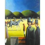 Sydney Racecourse, Australian school oil on board, inscribed verso, framed, 49.5cm x 40cm : For