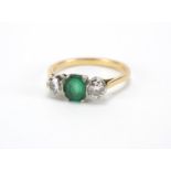 Art Deco unmarked gold emerald and diamond ring, size O, approximate weight 2.7g :For Further