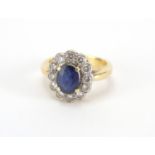 18ct gold sapphire and diamond ring, size I, approximate weight 6.2g :For Further Condition