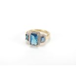 9ct gold blue stone and diamond ring, size M, approximate weight 3.3g : For Further Condition