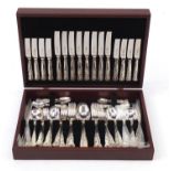 Arthur Price mahogany six place canteen of Sheffield silver plated cutlery, 46cm wide : For