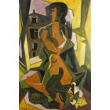 Abstract composition, cubist figure, French impressionist oil on board bearing a signature