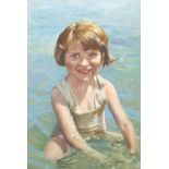 Arthur De Tivoli - Young girl in the sea, oil on board, framed, 33.5cm x 24cm :For Further Condition