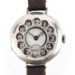 Gentleman's Military interest silver cased wristwatch, with subsidary dial, 3.5cm in diameter :For