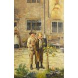 Manner of Harold Harvey - Two young boys, Newlyn school oil on board, mounted and framed, 74cm x