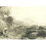 Alphonse Legros - Repos Du Vayageur, pencil signed etching and drypoint, N W Lott & H J Gerrish