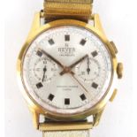 Gentleman's 18ct gold Hever chronograph wristwatch, 3.8cm in diameter, the movement numbered 7733 :