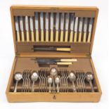 Atkin Brothers oak eight place canteen of Sheffield silver plated cutlery, 54cm wide : For Further