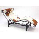 Le Corbusier design lounger possibly for Cassini, with pony skin upholstery, 160cm wide : For
