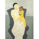 Mother and child in an interior, oil on canvas, bearing a signature Milton Avery and label verso,