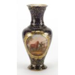 19th century continental porcelain vase, hand painted with a figure and horse within a gilt border