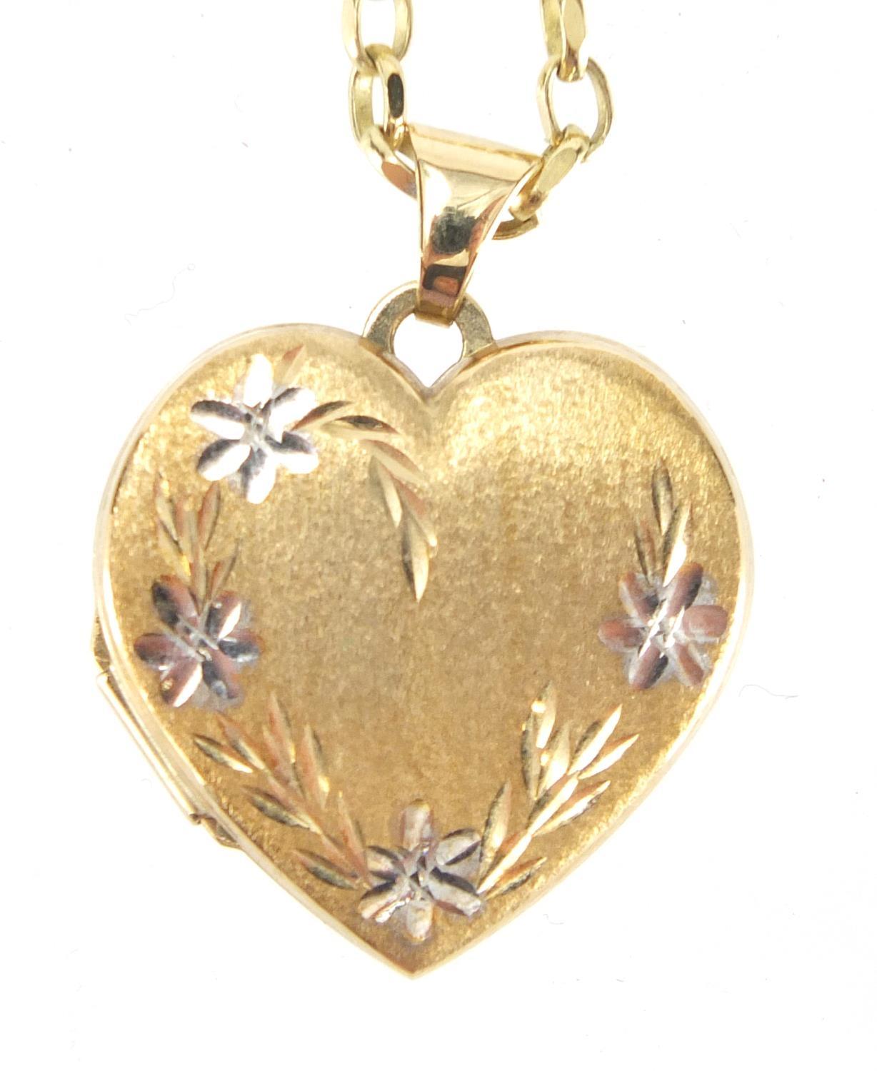 9ct gold love heart locket on a 9ct gold necklace, approximate weight 7.8g : For Further Condition - Image 2 of 4