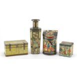 Four vintage biscuit tins, including a Huntley & Palmers example in the form of a Chinese vase