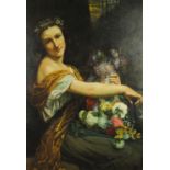 Portrait of a female with flowers, Pre-Raphaelite style oil on board, bearing an indistinct