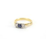 18ct gold diamond and sapphire ring, size M, approximate weight 3.2g :For Further Condition