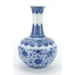 Chinese blue and white porcelain vase, hand painted with flower heads and foliate scrolls, six