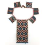 African tribal beadwork necklace, having a geometric design, approximate 35cm in length :For Further